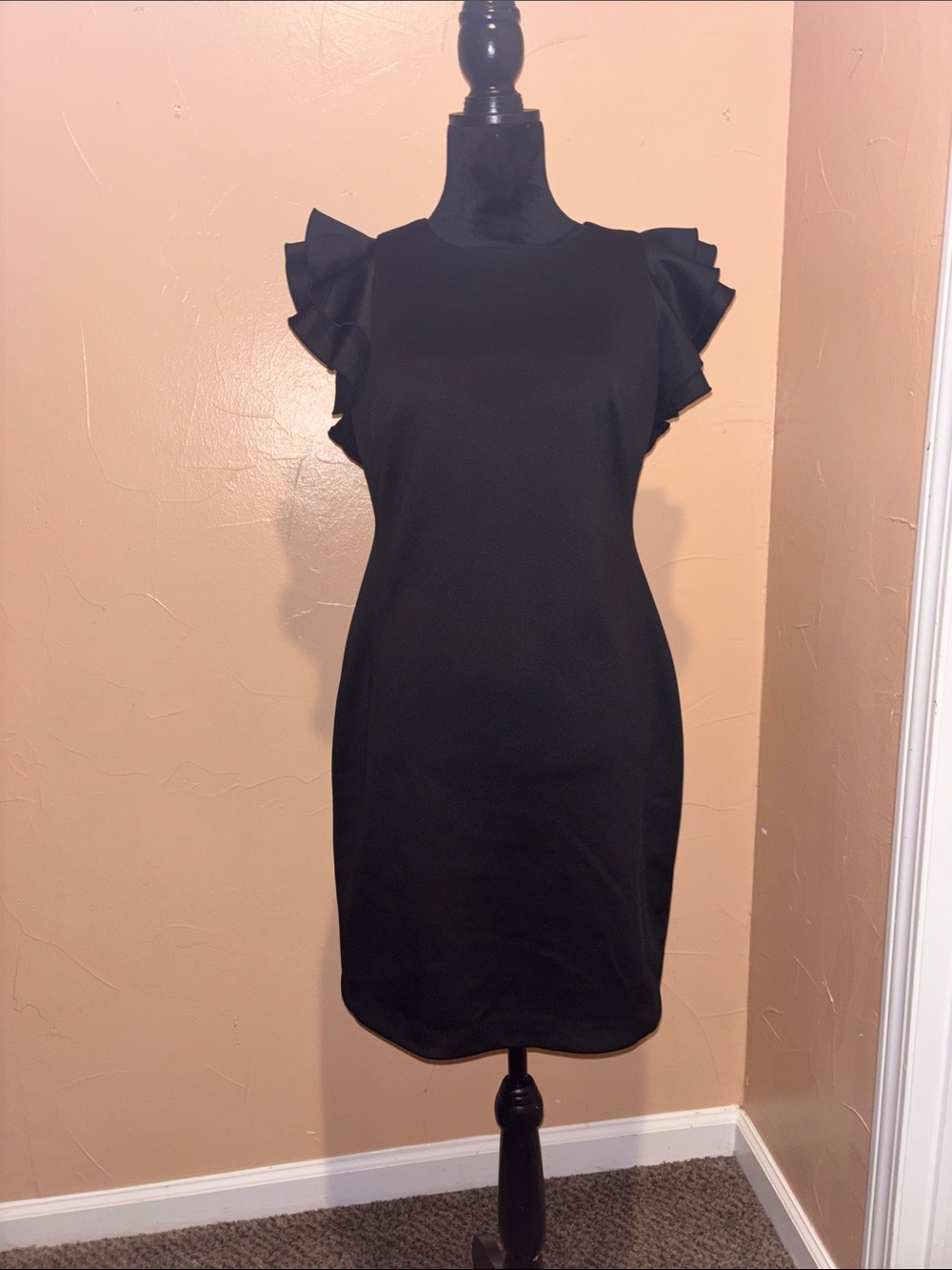 Black Ruffle Sleeve Sheath Dress